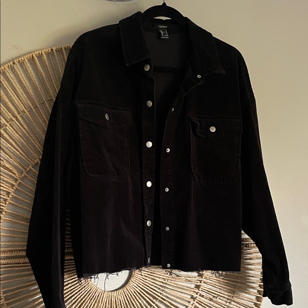 Forever 21 Black Raw Edge Corduroy Shacket